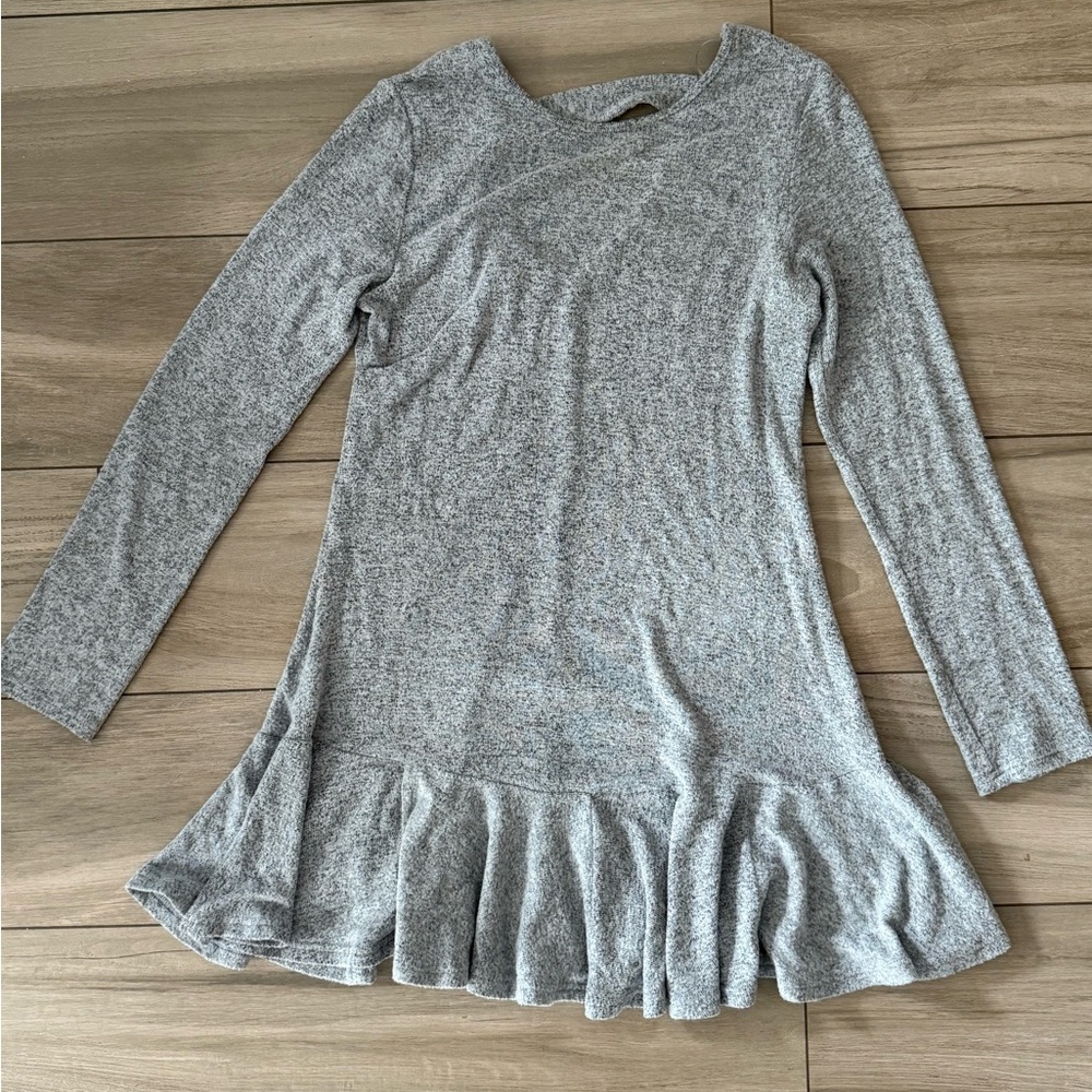 Gray Long Sleeve Ruffle Hem Dress sweater dress - Picture 2 of 4